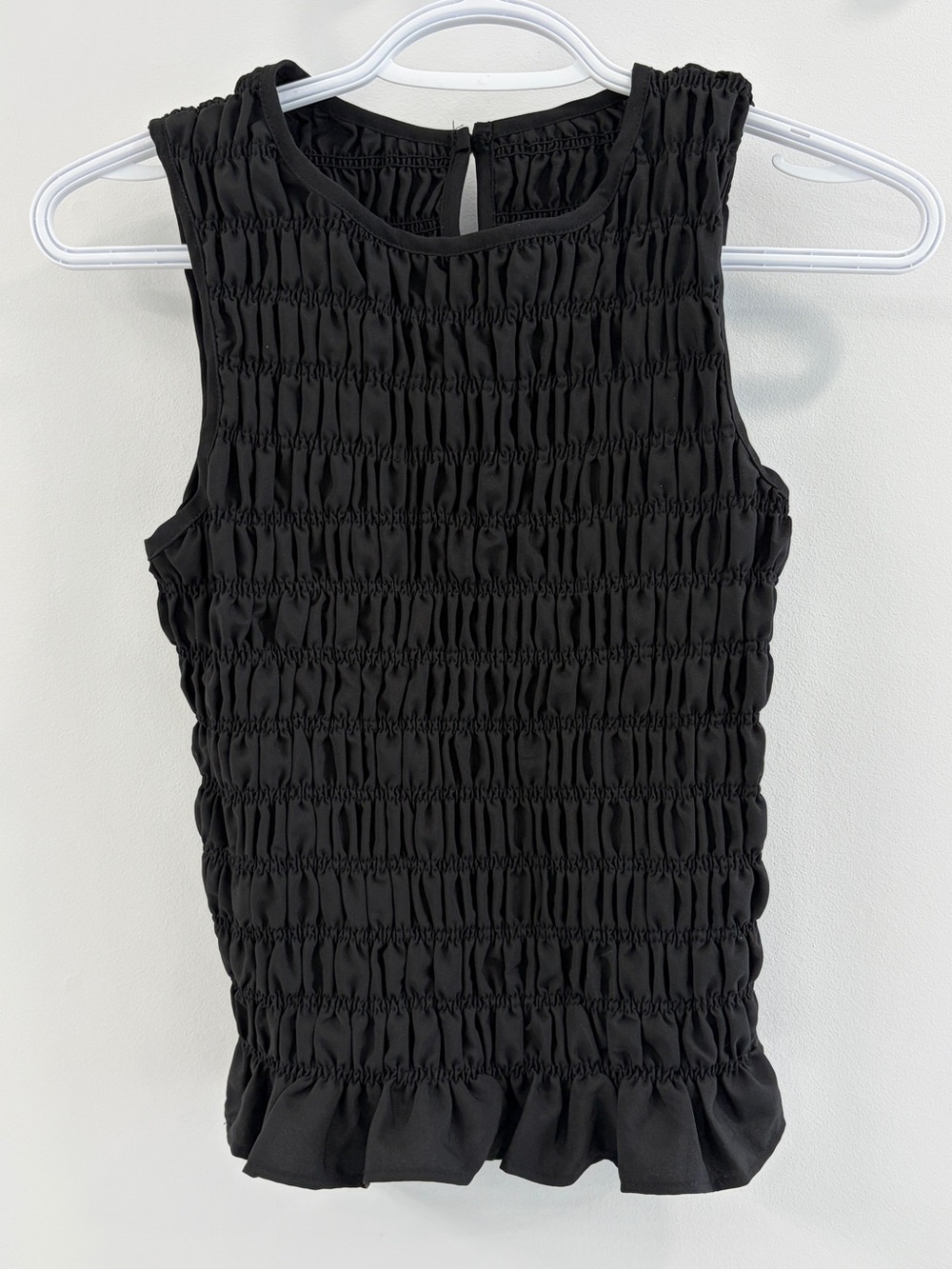 Black Smocked Runched Sleeveless Top - Small